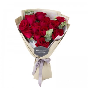 Willingly -13 red roses+eucalyptus flowers bouquet